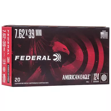 Federal A76239A American Eagle 7.62x39mm 124 GR FMJ 20 Rounds