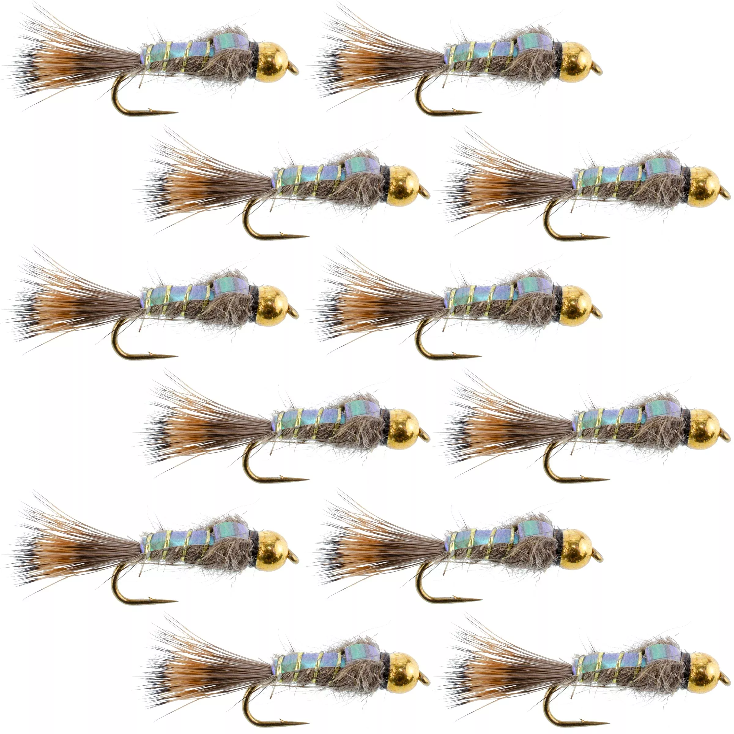 Flashback Gold Ribbed Hare’s Ear Trout Fly 1 Dozen Nymph Wet Flies Size 10