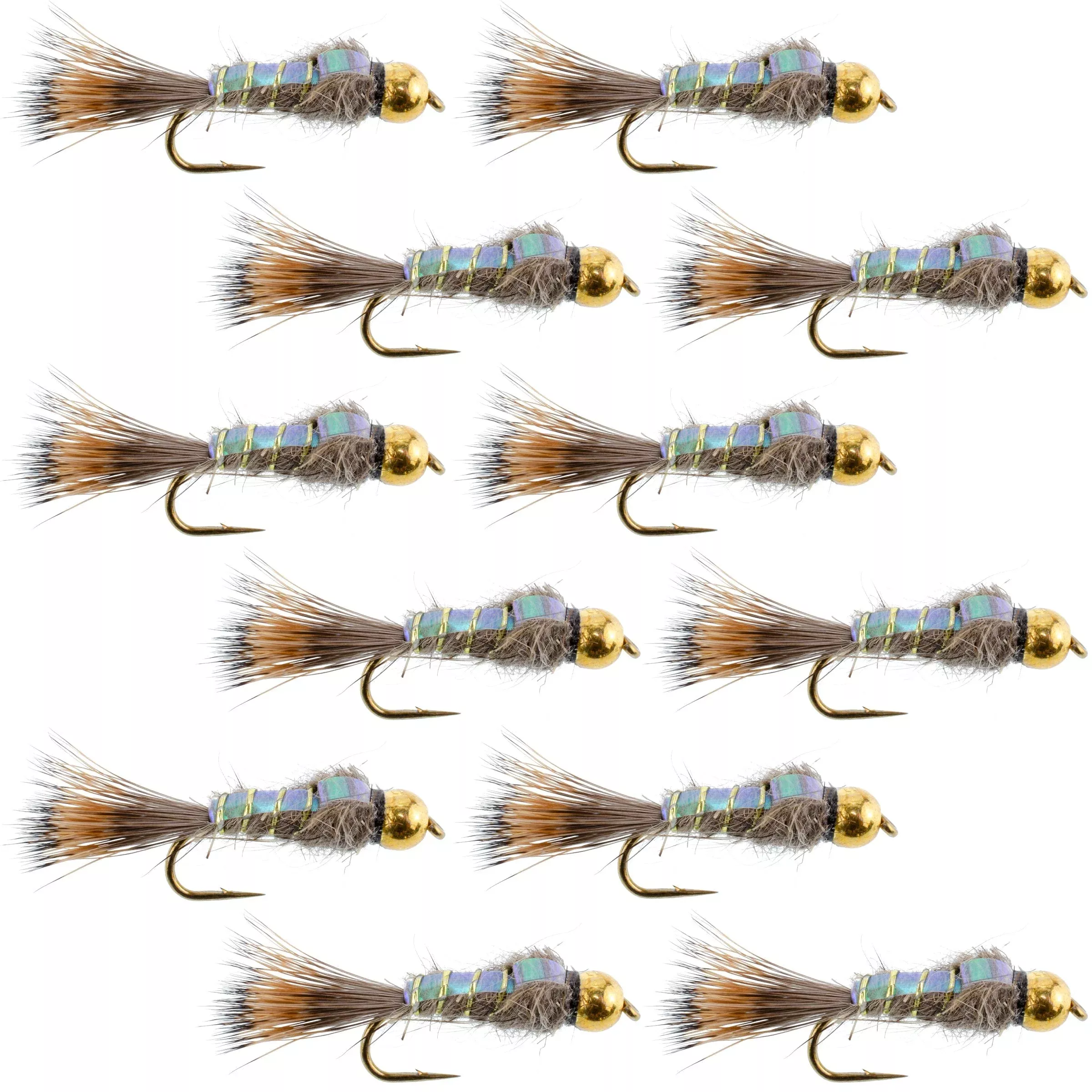 Flashback Gold Ribbed Hare’s Ear Trout Fly 1 Dozen Nymph Wet Flies Size 14