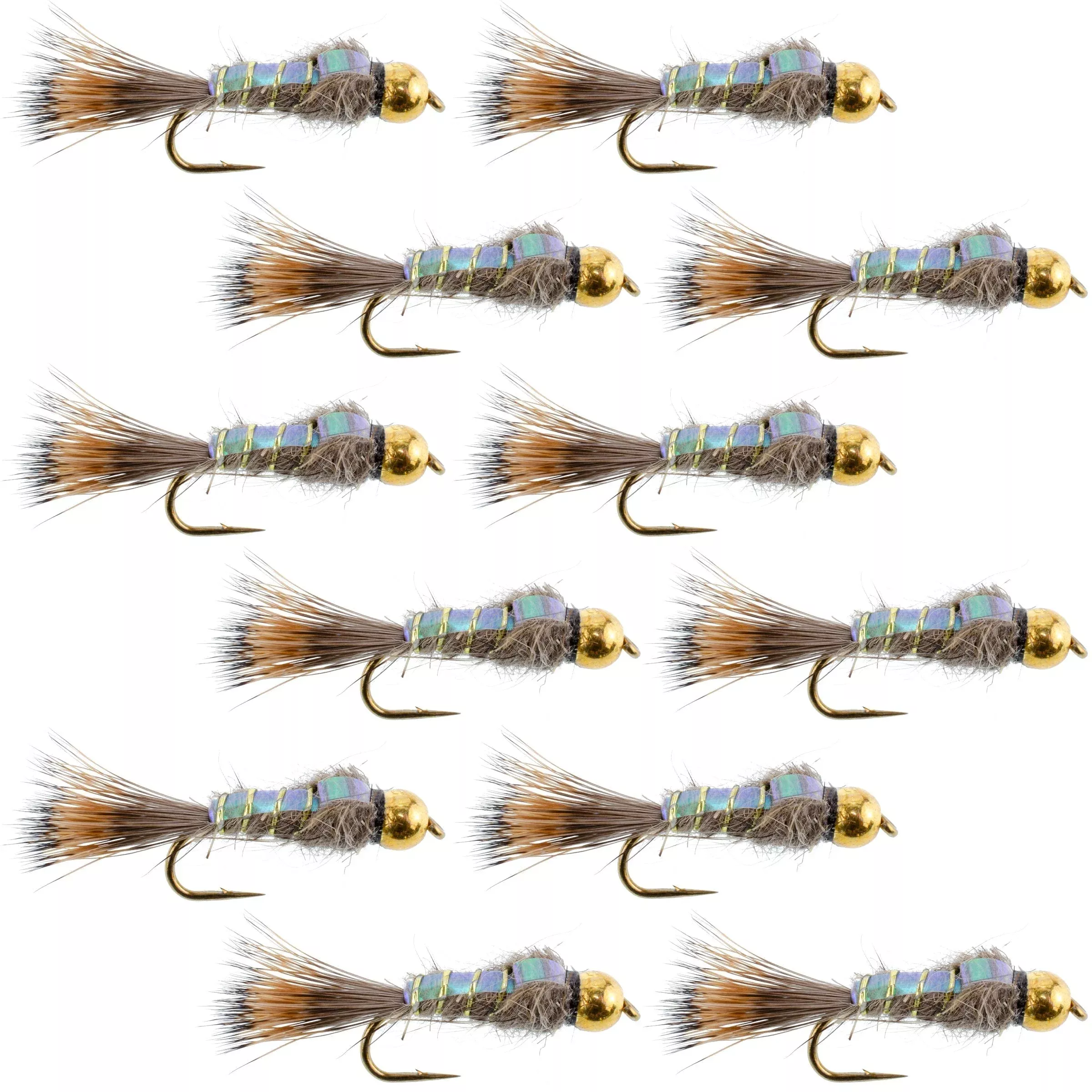 Flashback Gold Ribbed Hare’s Ear Trout Fly 1 Dozen Nymph Wet Flies Size 18