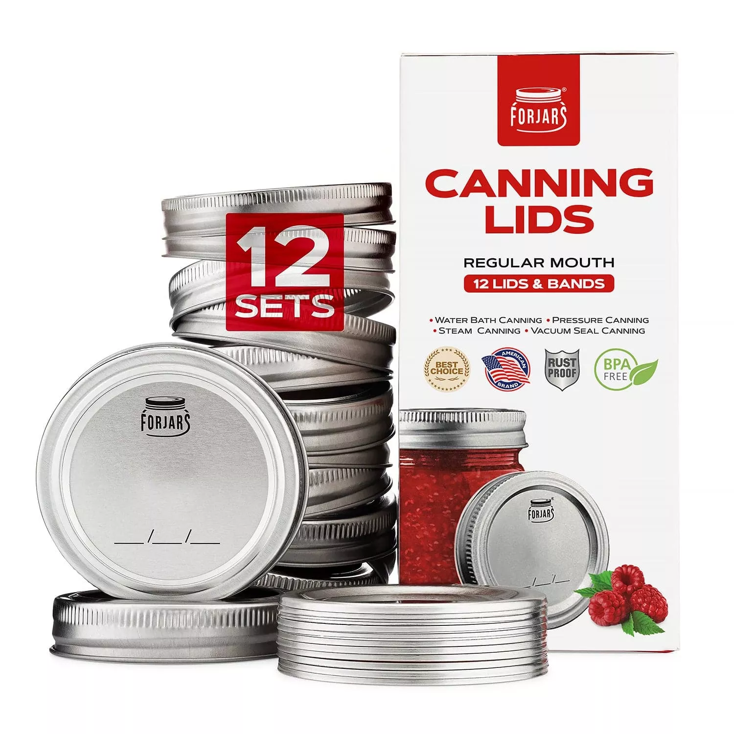 ForJars – 12 Regular Mouth Canning Lids + 12 Bands