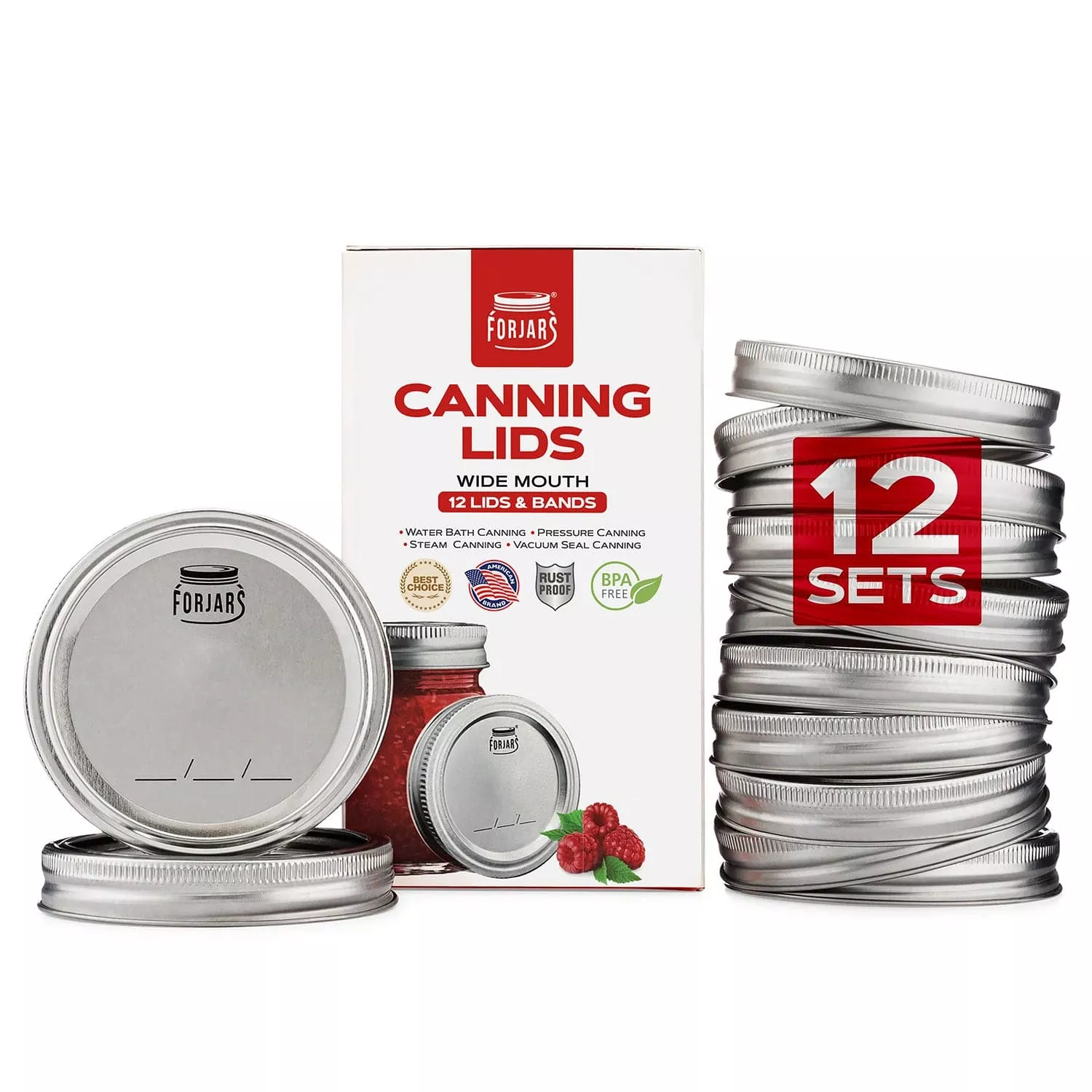 ForJars – 12 Wide Mouth Canning Lids + 12 Bands