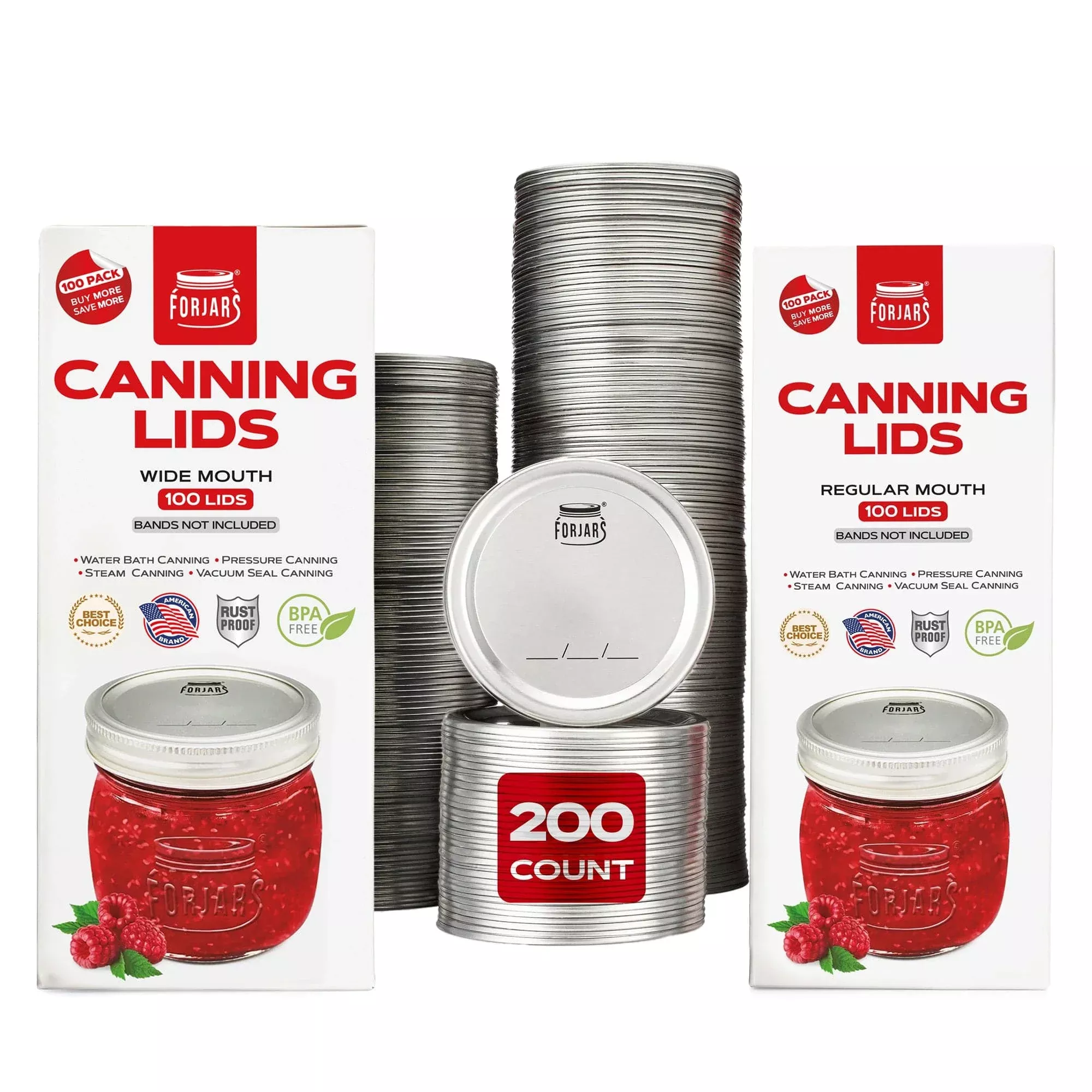 ForJars – 200 Count: 100 Regular Mouth + 100 Wide Mouth Canning Lids