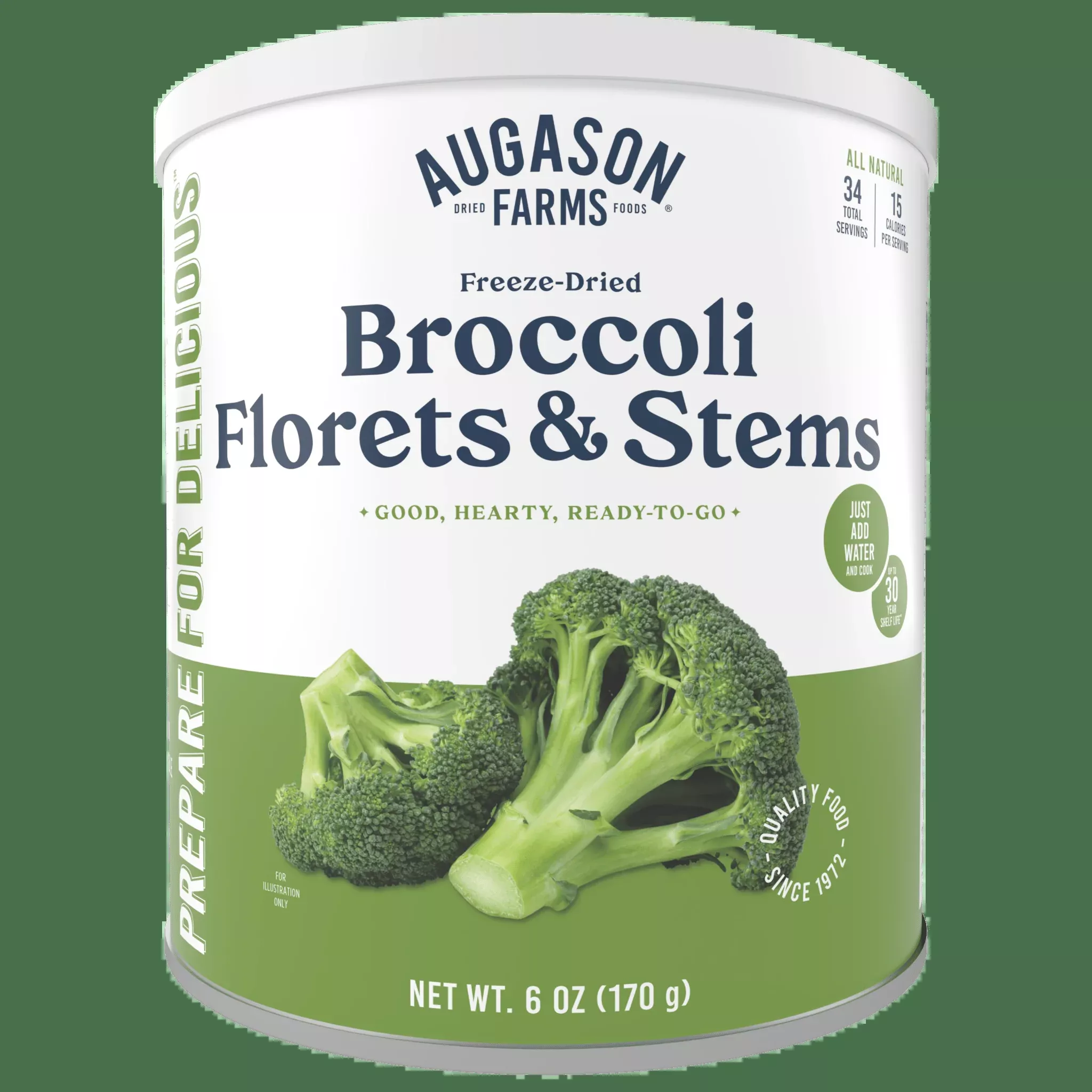 Freeze Dried Broccoli Florets and Stems Can, 34 Servings