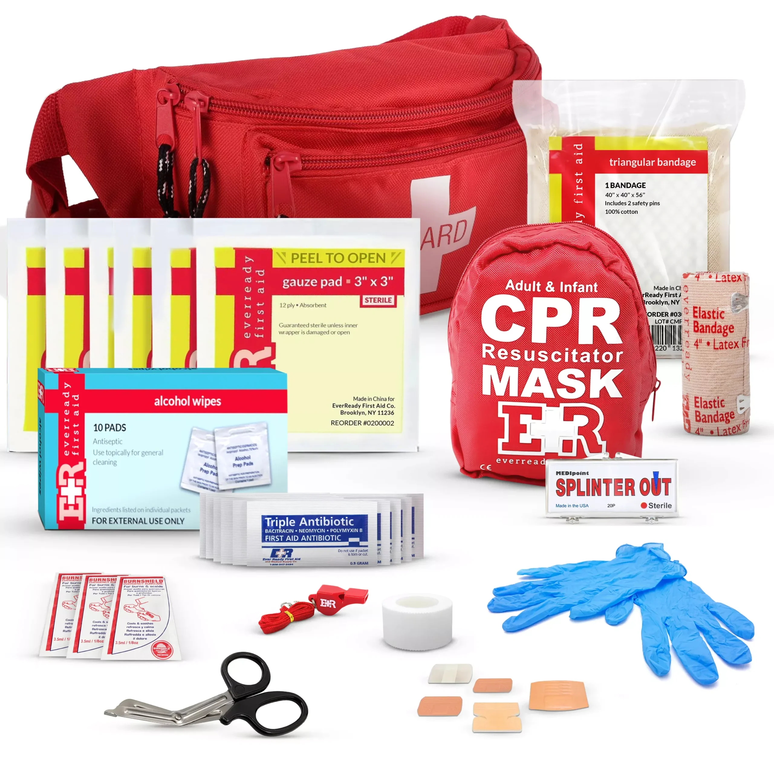 Fully Stocked First Aid Fanny Pack Kit with CPR Masks - 72 Piece Set