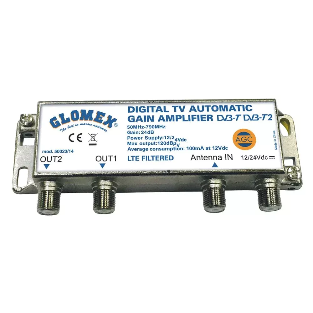 Glomex Auto Gain Control Amp – 12/24VDC f/2 TV Outputs