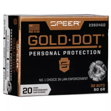 Gold Dot 23604GD Personal Protection 32ACP 60 GR JHP 20 Rounds