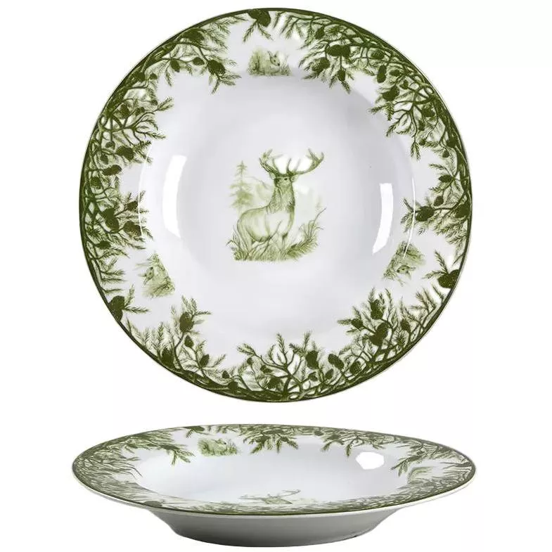 Green Deer 9" Rim Soup Bowl