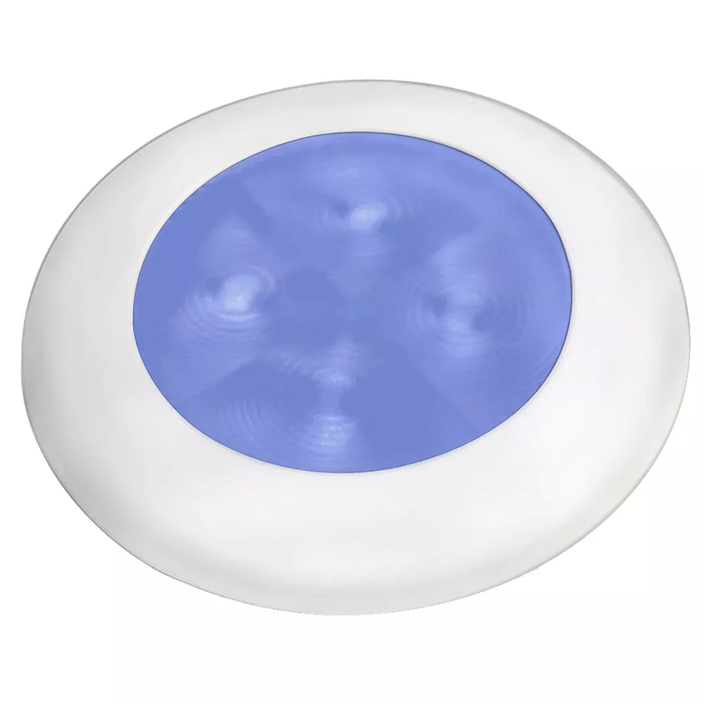 Hella Marine Slim Line LED ‘Enhanced Brightness’ Round Courtesy Lamp – Blue LED – White Plastic Bezel – 12V [980502241]