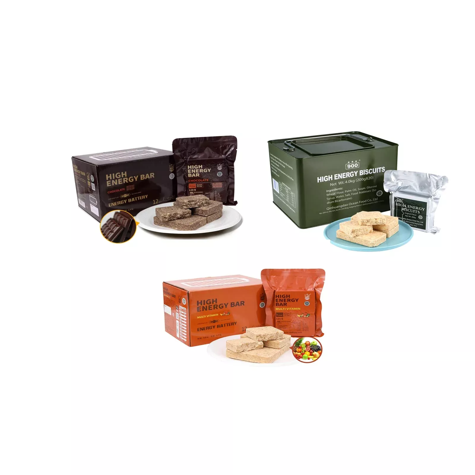 High Energy Ration Bars - Chocolate, Plain and Multi Vitamin (3 Pack)