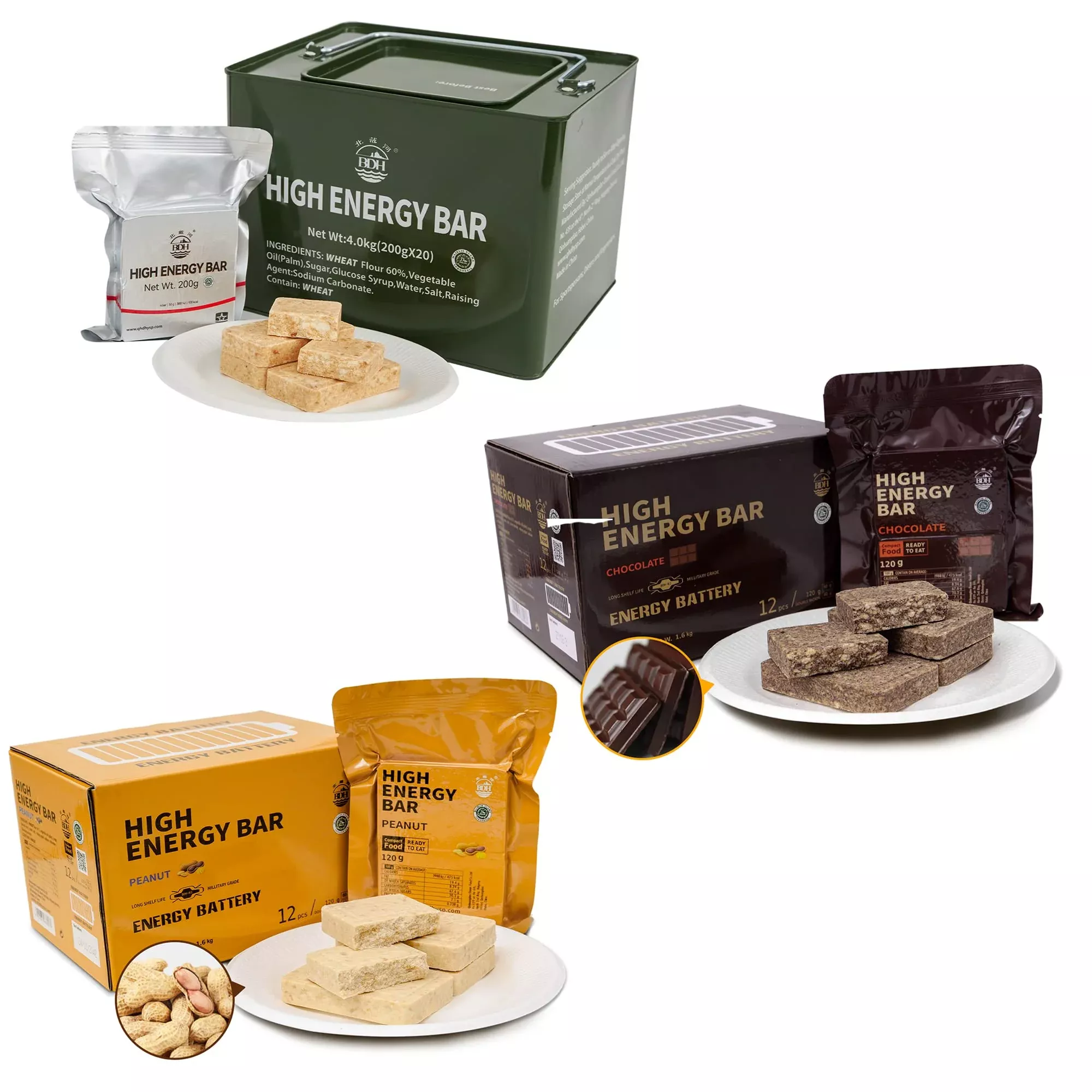 High Energy Ration Bars - Plain, Chocolate and Peanut (3 Pack)