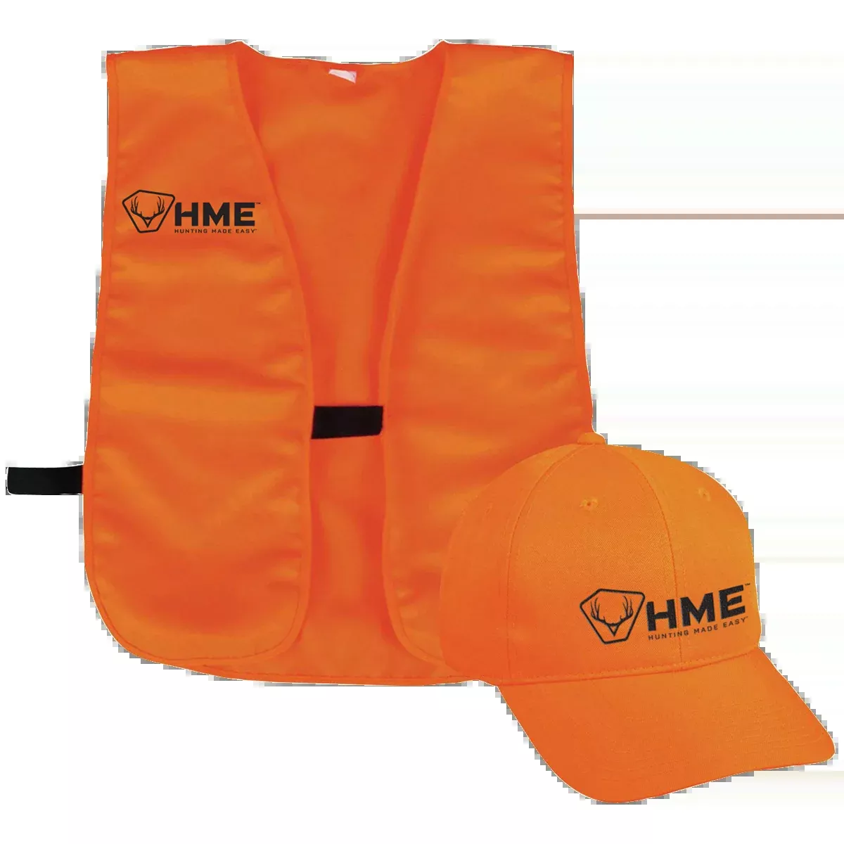 HME Safety Vest and Cap – Blaze Orange Polyester, Hook-and-Loop Front, One Size Fits All, HMESFVHOR
