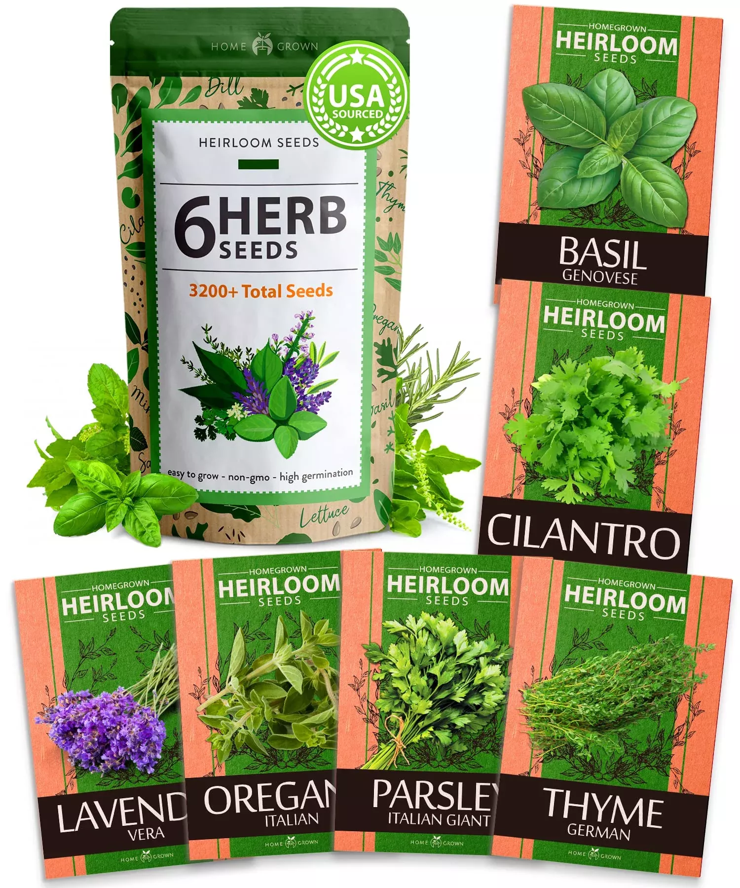 Home Grown Brand, Heirloom Herb Seeds - 6 Variety Pack
