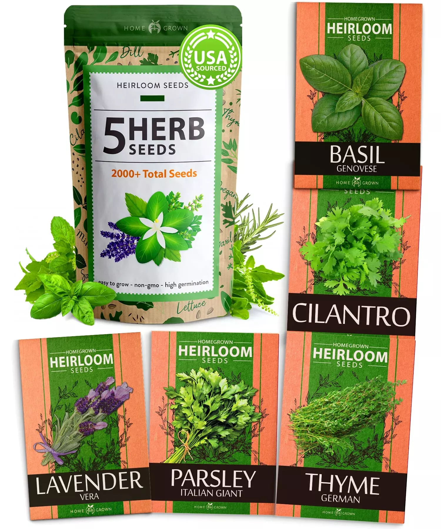Home Grown Brand, Non-GMO, Heirloom Herbs (5 Varieties)