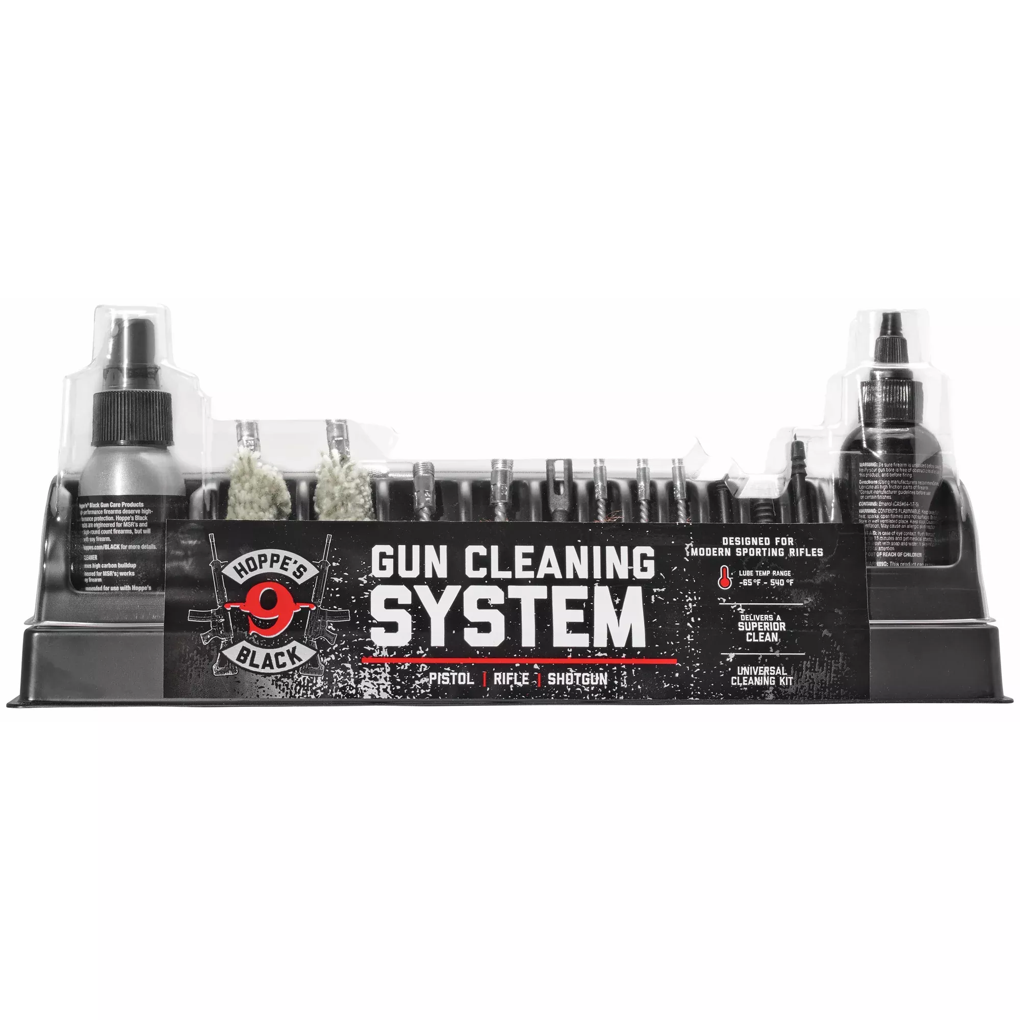 Hoppe’s Black Universal Gun Cleaning Kit with Precision Oil & Cleaner, Multi-Caliber System HBCKU