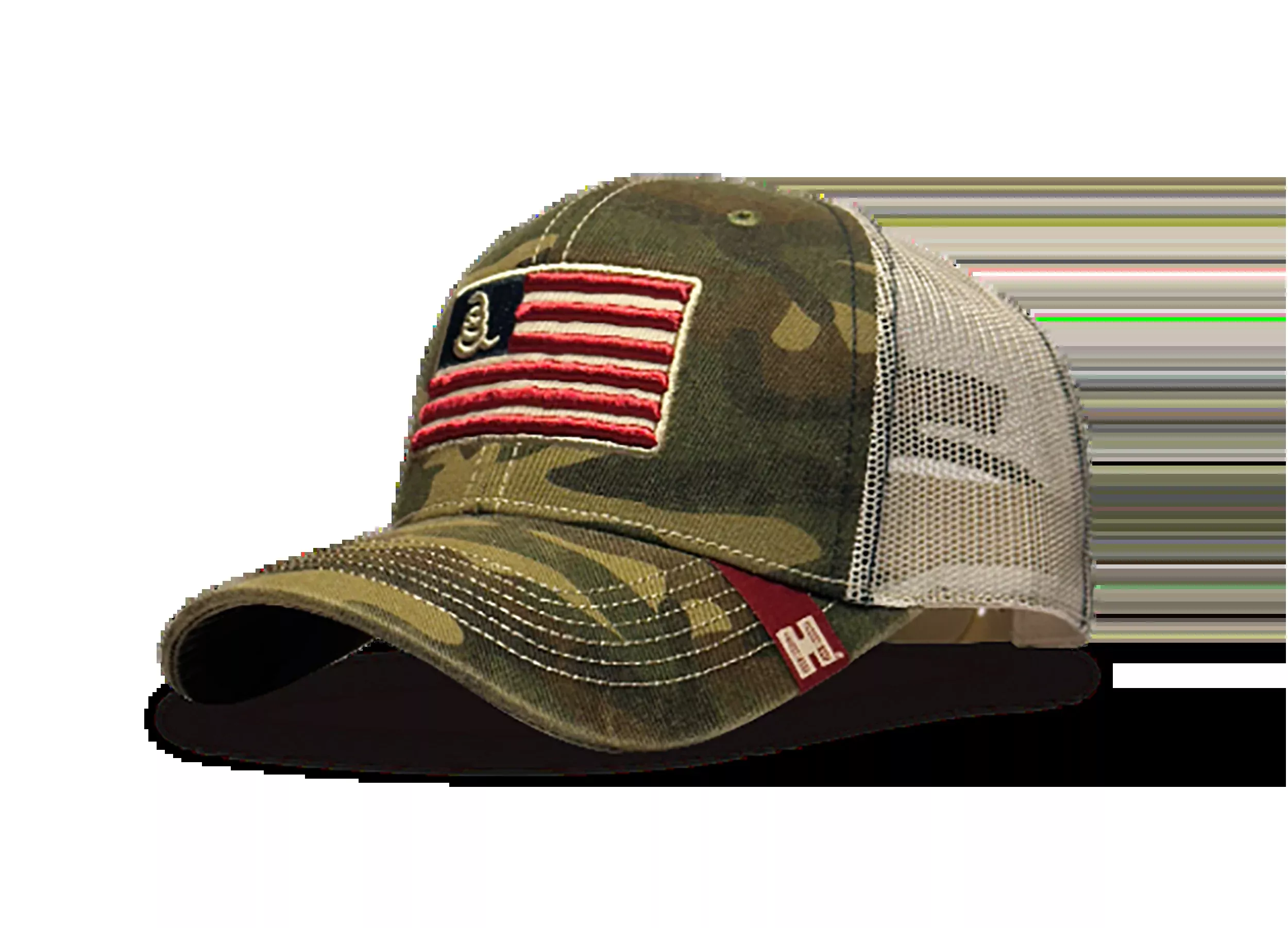 HORIZON DESIGN Hornady Gear Trucker Hat, Camo Mesh Cap with American Flag Patch, Adjustable Velcro, 33300