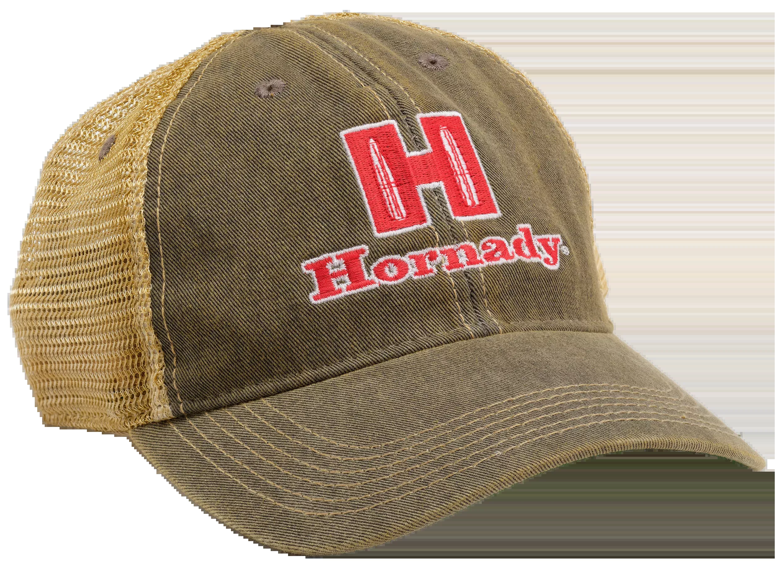 Hornady Worn Denim Mesh Trucker Cap, Structured Brown/Tan, One Size Fits Most – 99235