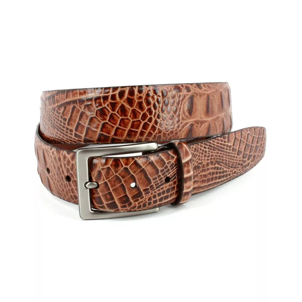 Hornback Crocodile Embossed Calfskin Belt