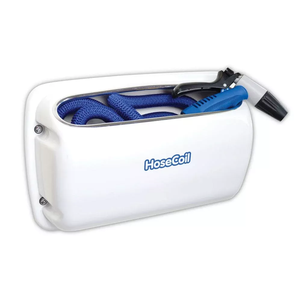 HoseCoil Side Mount Expandable Enclosure w/25′ Blue Hose, Shutoff Valve & Rubber Tip Nozzle