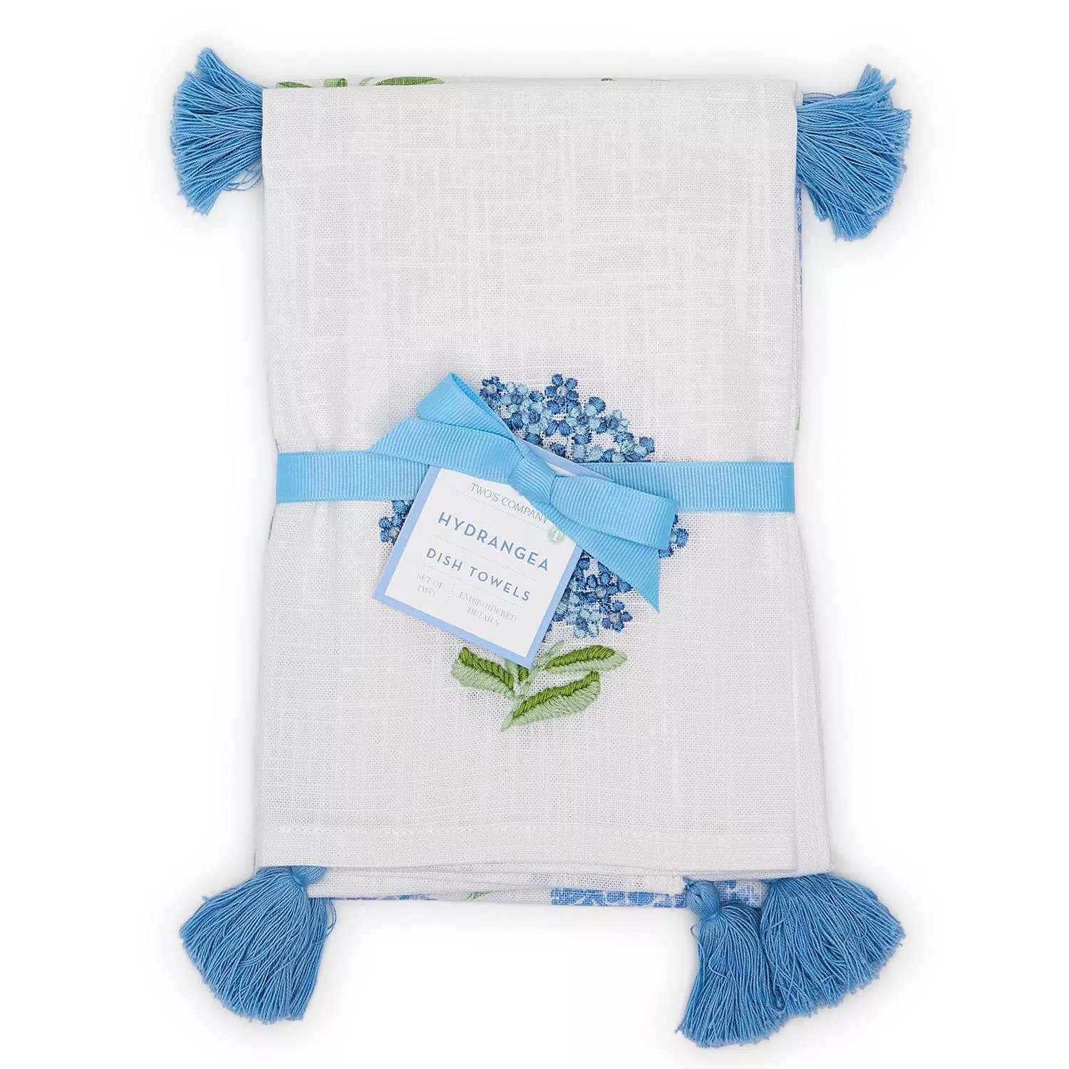 Hydrangea Dish Towels with Decorative Tassels (Set of 2)