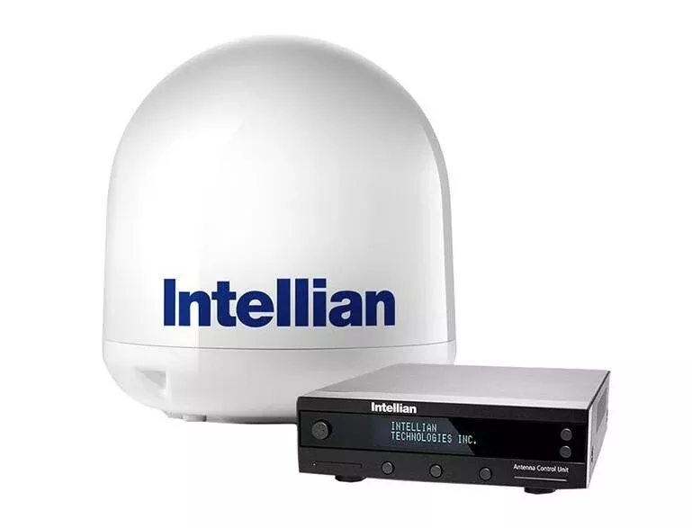 Intellian i4 18″ TV Antenna System w/ Control Unit and 49′ RG6 – White• B4-409AA