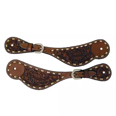 INTREPID INTERNATIONAL Western Oak Leaf Tooled Spur Strap with Buckstitching (159054)