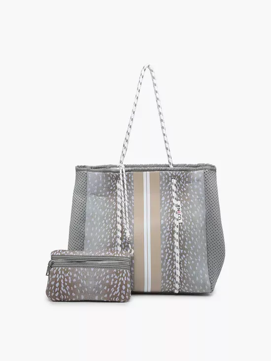 Jen & Co Meribella Striped Tote Antelope Grey
