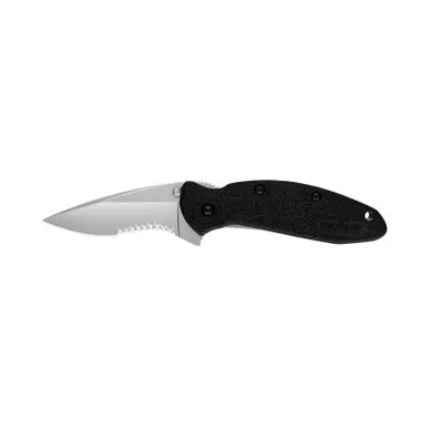 Kershaw 1620ST Scallion, Serrated Folding Knife Assisted SpeedSafe Drop Point 2.40" 420HC Partially Serrated Edge Blade, Black Handle