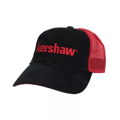 Kershaw CAPKER181 Trucker Style Adjustable Mesh Back Ball Cap, Black & Red