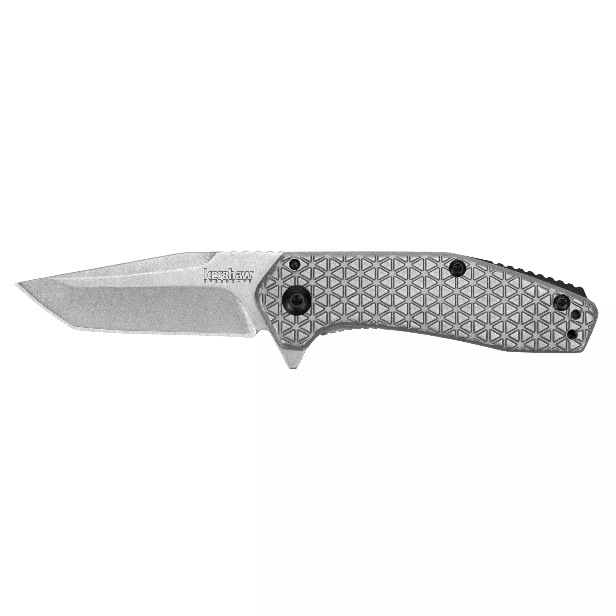 Kershaw Cathode Assisted Folding Knife, 2.25 in Stonewashed Tanto Blade, Stainless Handle, 1324