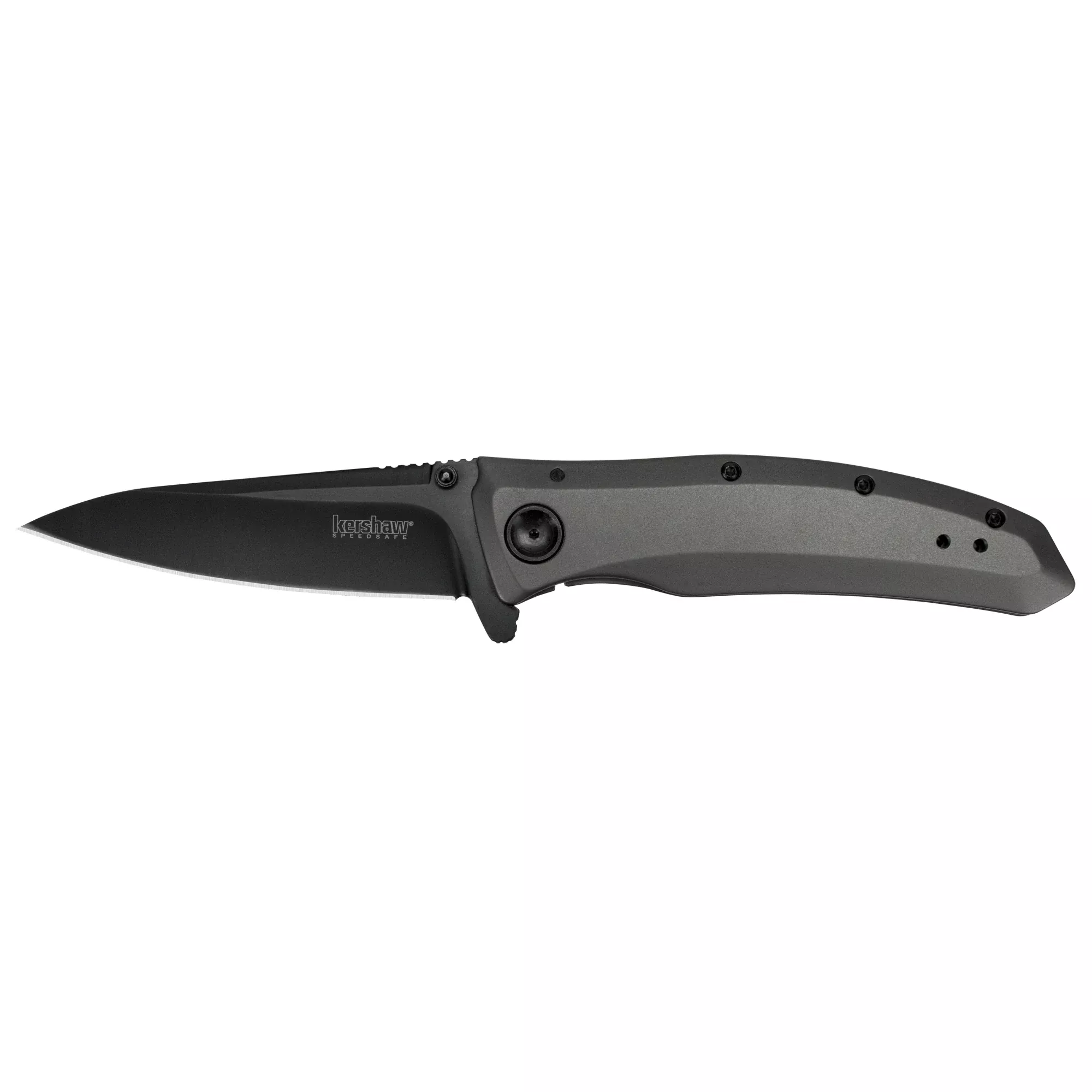 Kershaw Grid Folding Knife with SpeedSafe Assisted Opening, 3.7 in Black Oxide Blade, Stainless Steel Handle, 2200