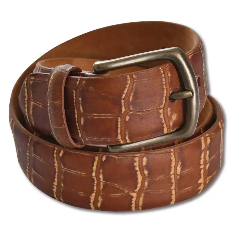 Kevin's 1 3/8" Distressed Embossed Croc Belt