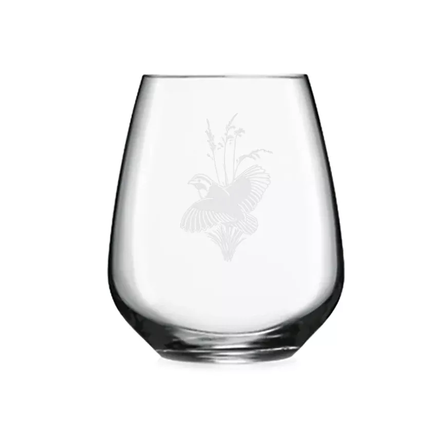 Kevin's Etched Crystal Stemless Wine Glass