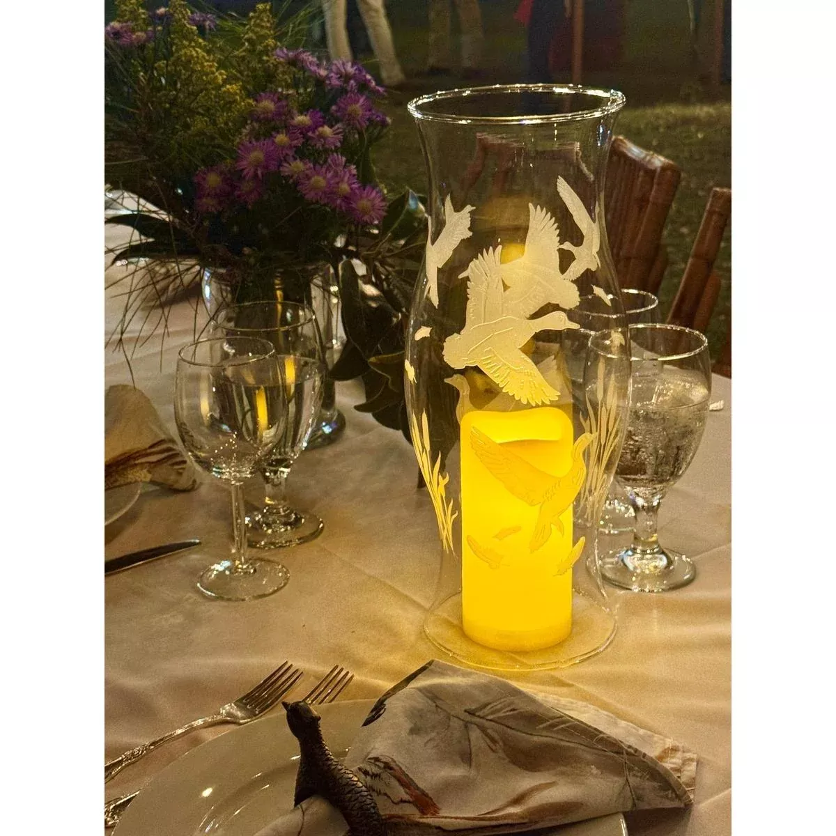 Kevin's Flighted Gamebird Etched Glass Hurricane