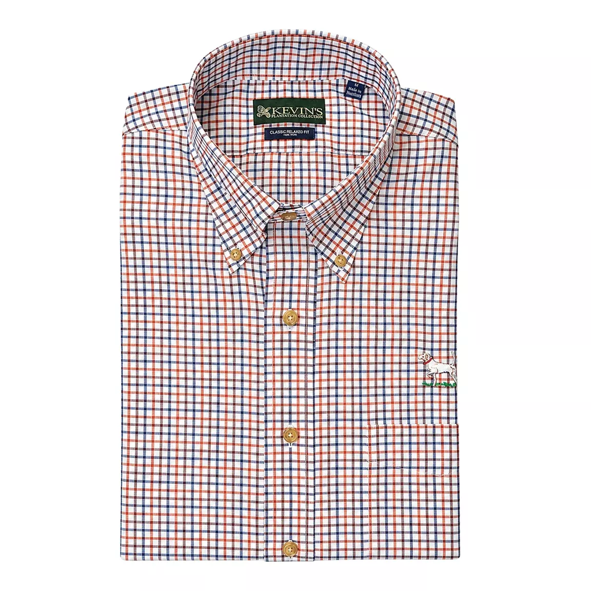 Kevin's Wrinkle-Free Navy, Red, & White Plaid Shirt with Pointer