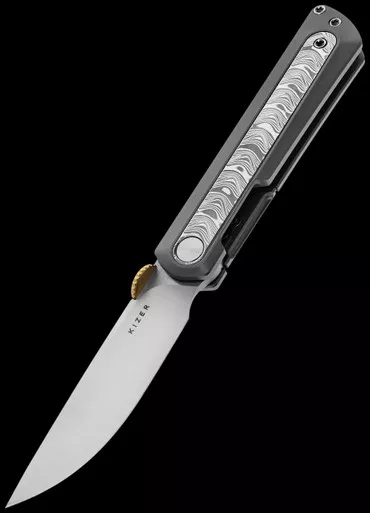 Kizer Quoll Titanium & Rainbow Damascus Folding Knife
