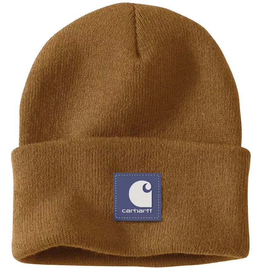 Knit Rubber Patch Beanie - Classic Cuffed Winter Hat - 106920