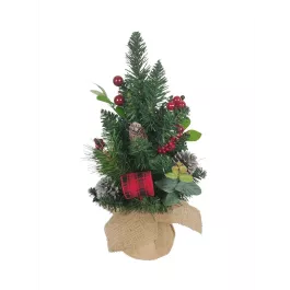 Kurt Adler 18" Un-Lit Green Tree With Berries and Pinecone Ribbon