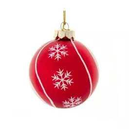 Kurt Adler 80MM Clear Glass Ball With Tree Design Ornament – Red