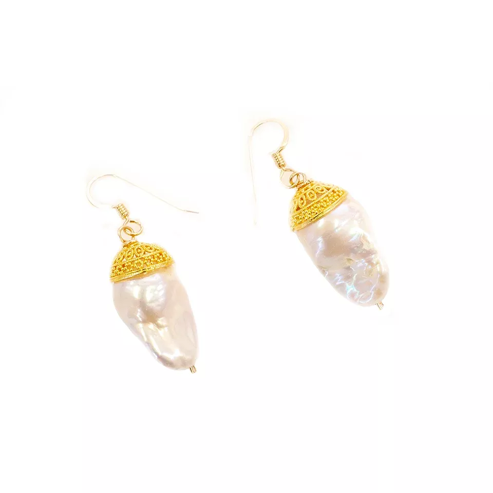 Large Capped Ivory Baroque Pearl Earrings