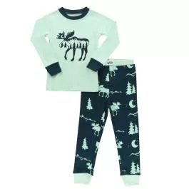 Lazy One Kid's Long Sleeve PJ Pajama Set - Mountain Moose - 3T