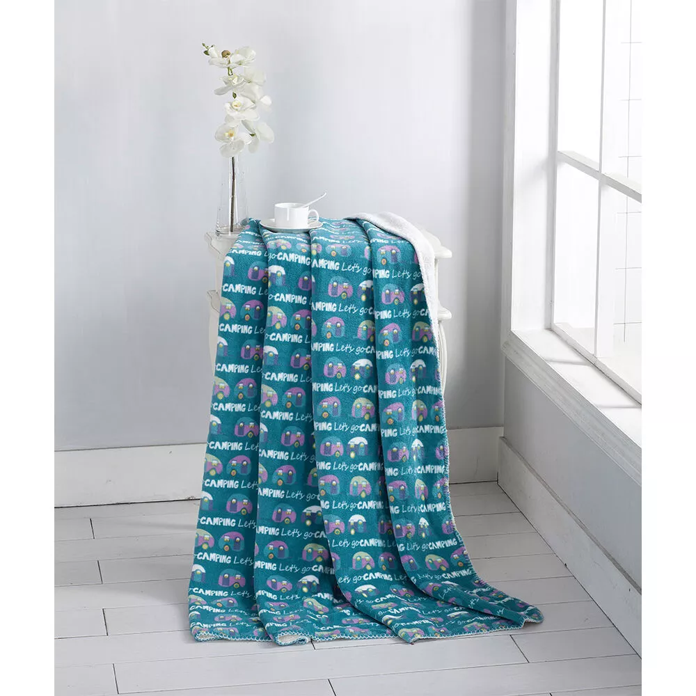 “Let’s Go Camping” Throw, 50″ x 60″, Teal