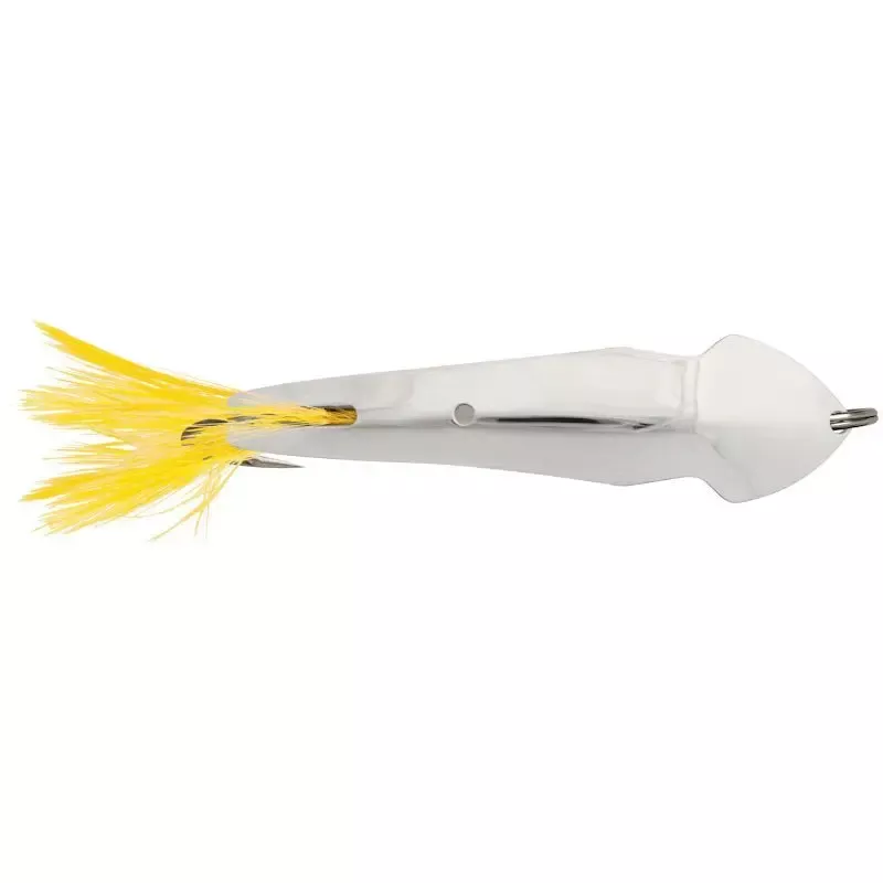 Luhr Jensen Pet Spoon w/ Yellow Feather 1/2 oz. Chrome