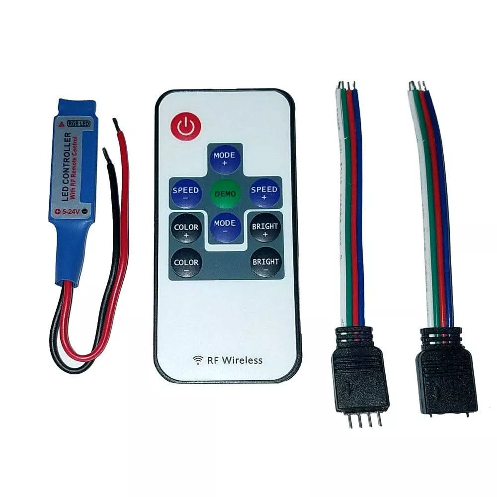 Lunasea Multifunction Indoor RGB LED Controller with ButtonsRF Remote 5/12/24 VDC - LLB-45AR-08-02