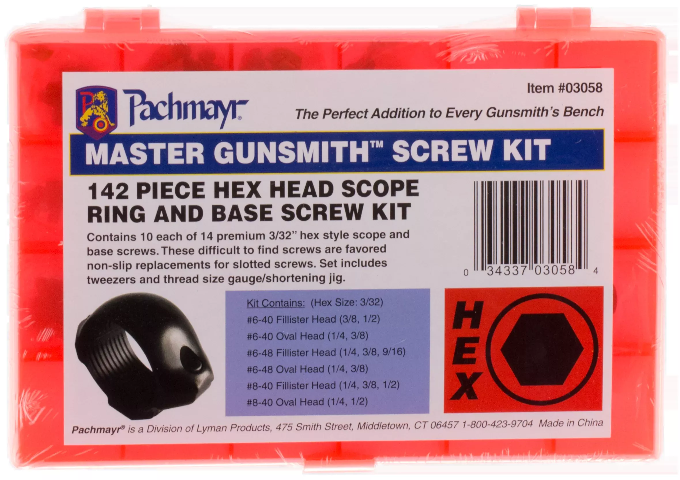 Lyman Master Gunsmith Hex Head Ring and Base Screw Kit, 142-Piece Hardened Steel, 03058