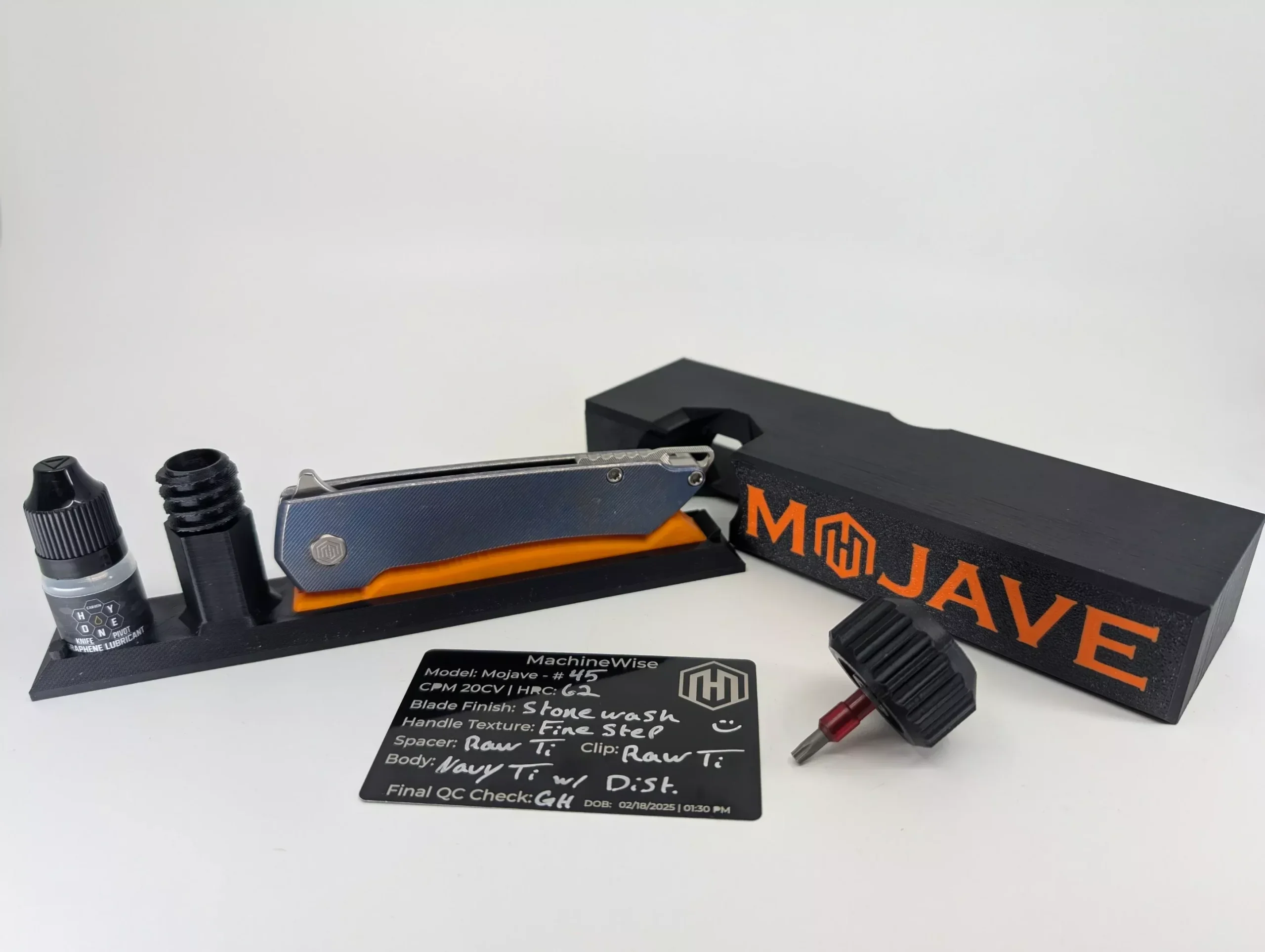 MachineWise Mojave Navy Ti Distressed (CPM 20CV | Stonewash | Finestep Handle) Buttonlock Folding Knife 45