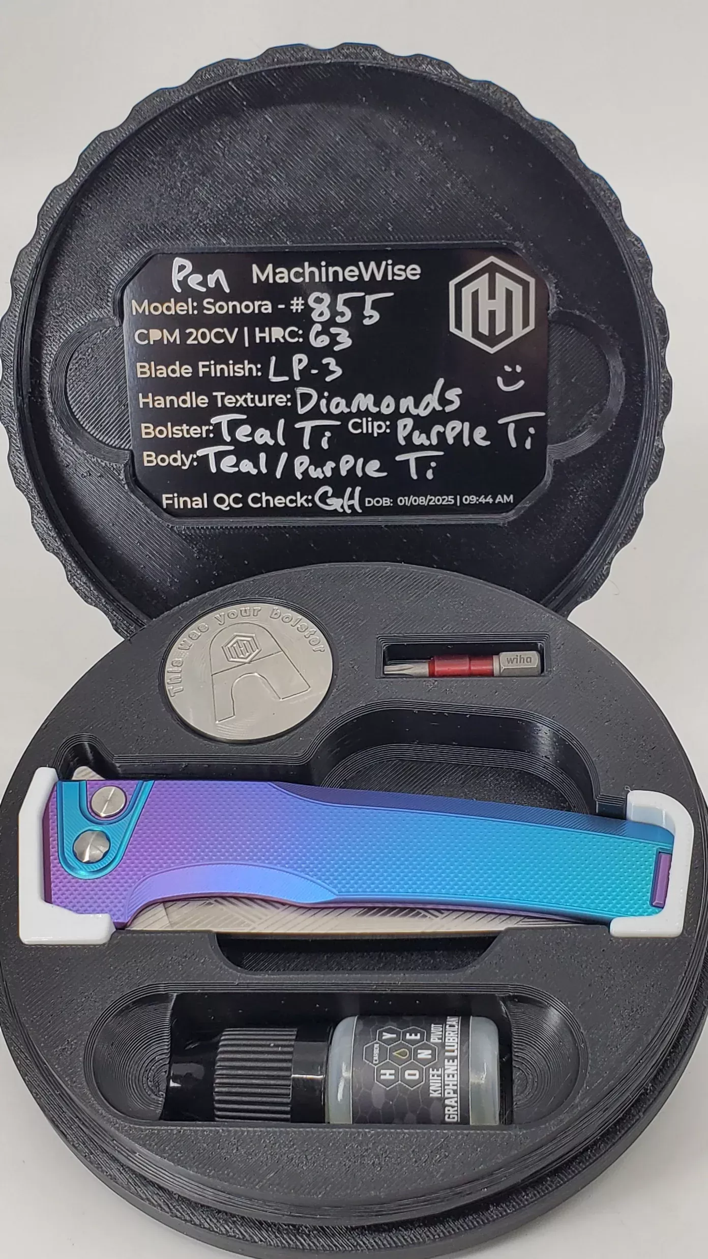 MachineWise Sonora Blurple (CPM 20CCV | Teal Ti Bolster | Diamond Pattern) Buttonlock Folding Knife #855