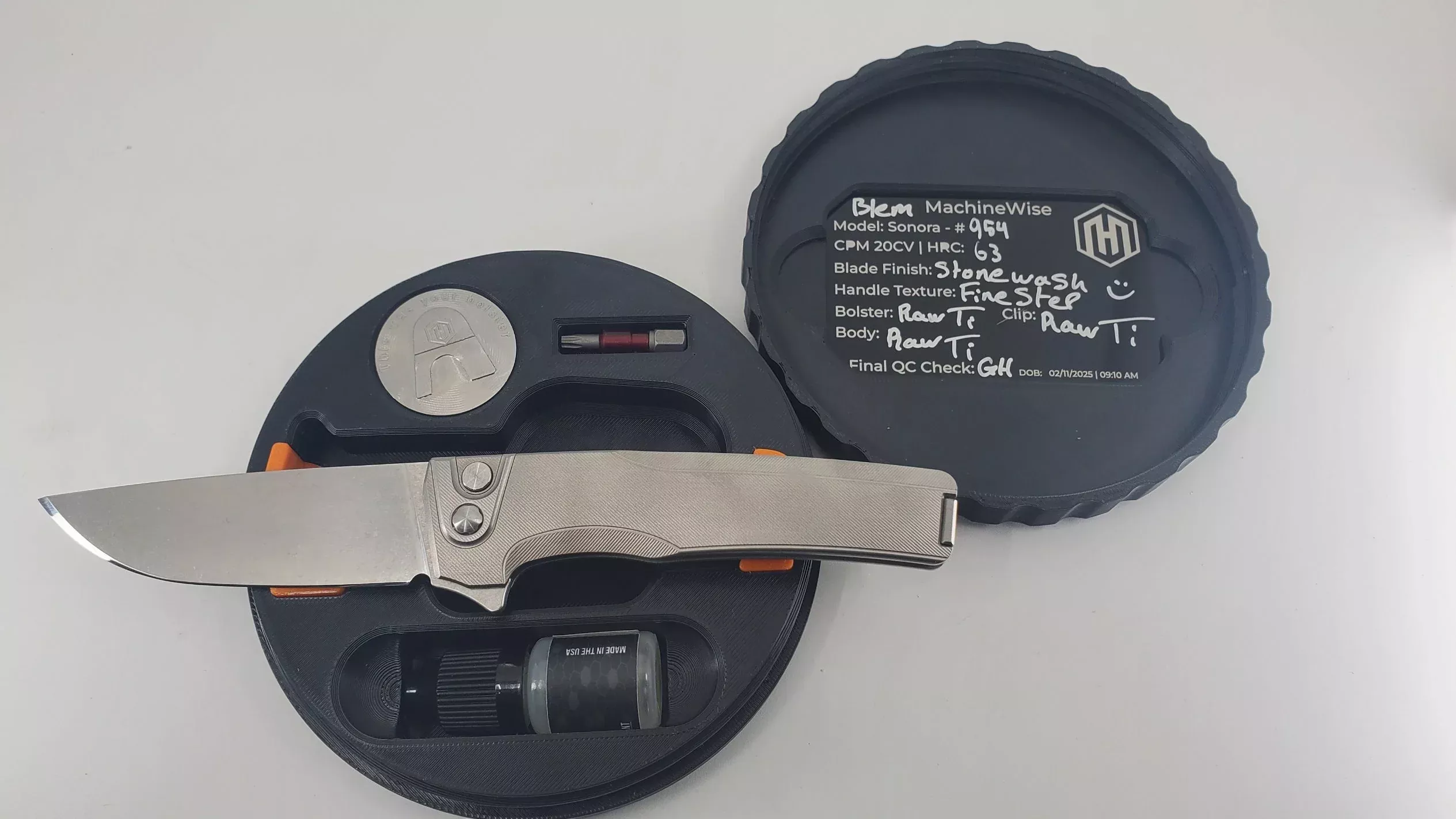 MachineWise Sonora Raw #954 (CPM 20CV | Ti Bolster | Finestep Handle) Buttonlock Folding Knife *BLEM*