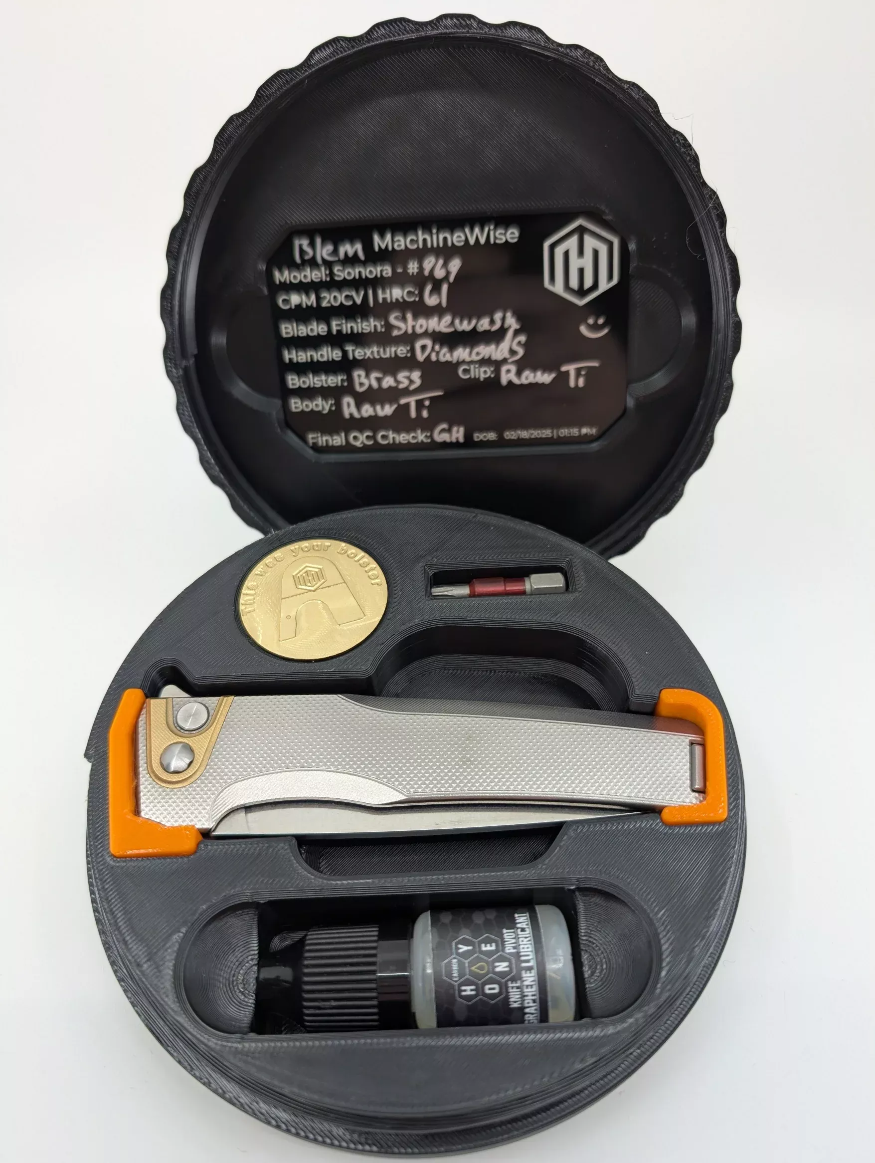 MachineWise Sonora Raw (CPM 20CV | Brass Bolster | Diamonds Handle) Buttonlock Folding Knife 969 *BLEM*