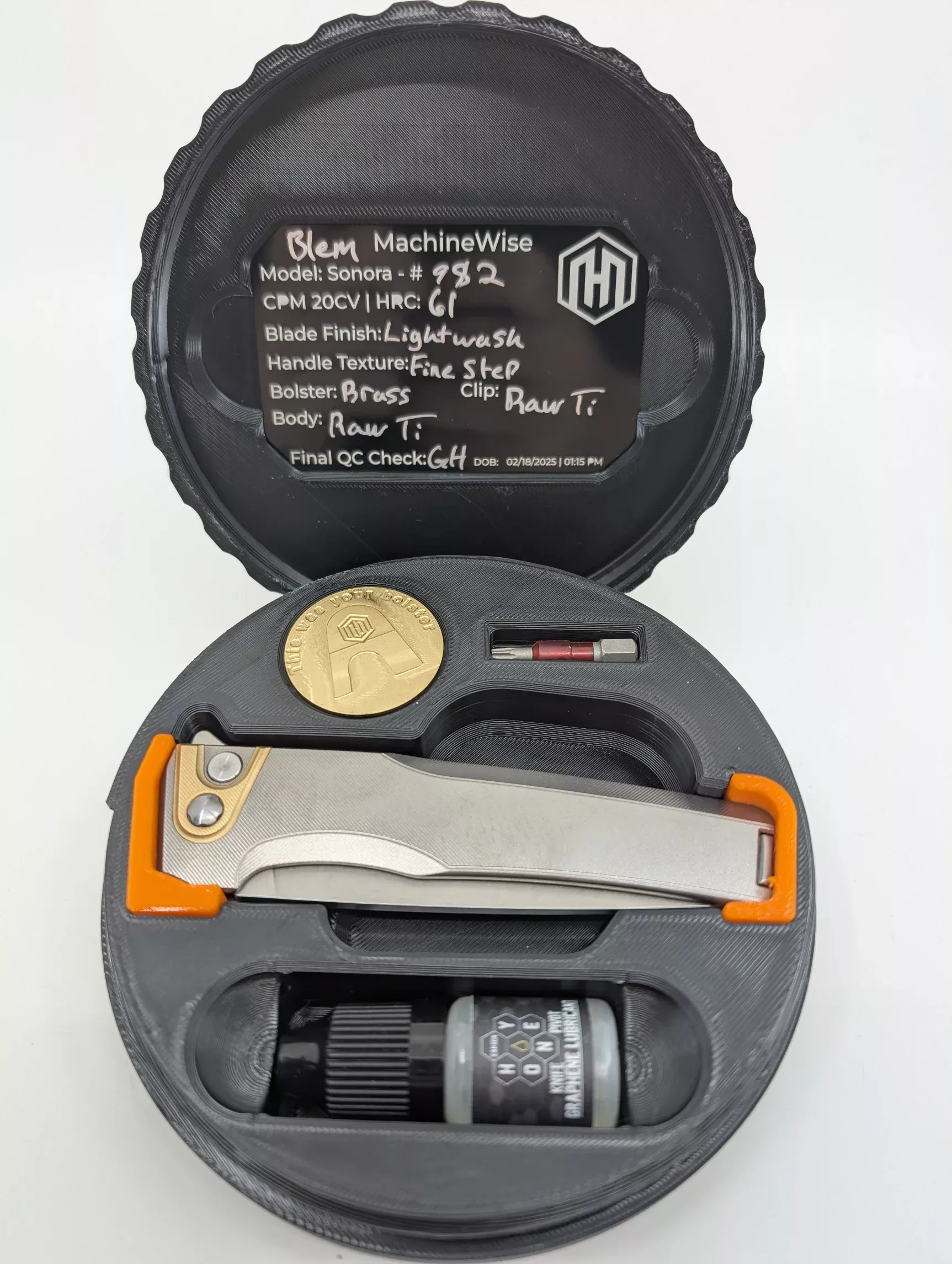 MachineWise Sonora Raw (CPM 20CV | Brass Bolster | Finestep Handle) Buttonlock Folding Knife 984 *BLEM*